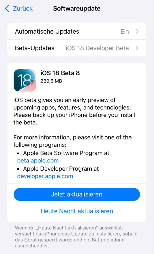 湘阴苹果手机维修分享苹果 iOS / iPadOS 18 开发者预览版 Beta 8 发布 